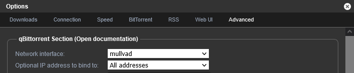 Screenshot of network interface settings page